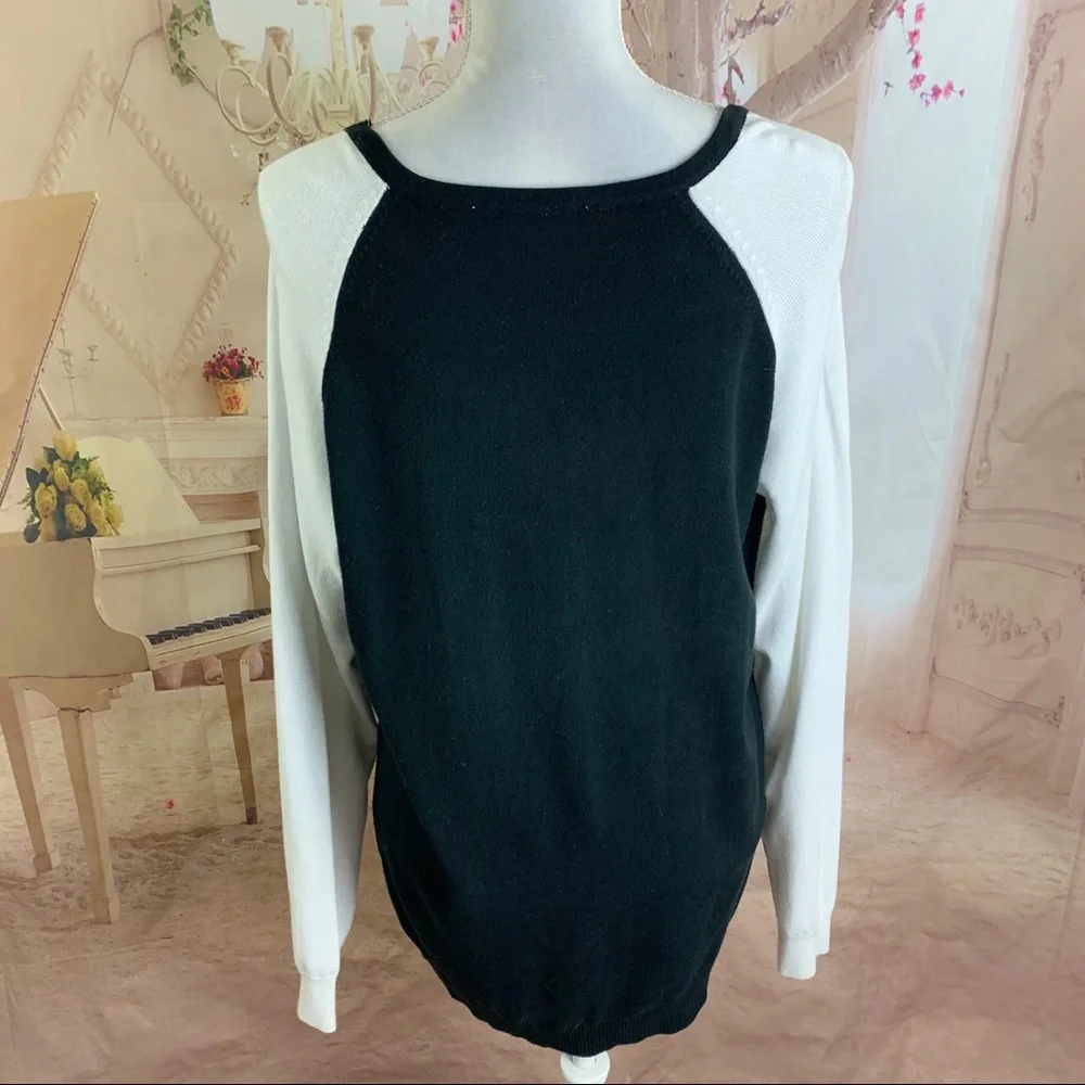 Michael Kors Black White Color block Zipper Sweater